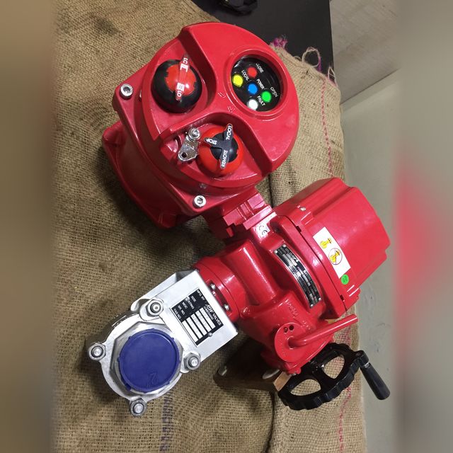 AEW screwed ball valve with red electric actuator