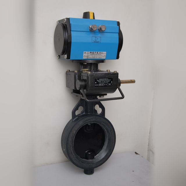 AEW butterfly valve with blue pneumatic actuator