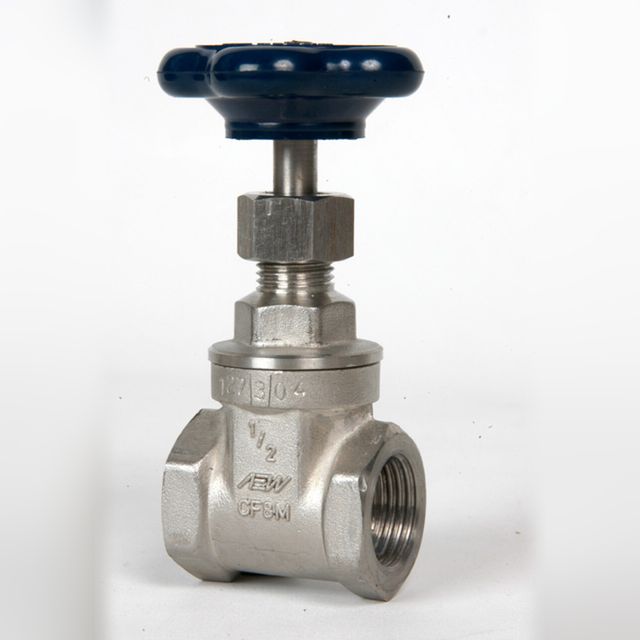 Stainless steel screwed gate valve with blue handwheel